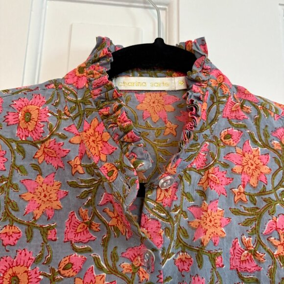 Charina Sarte Botanic Blouse Top Button-Down Ruffle - XS - Picture 8 of 8